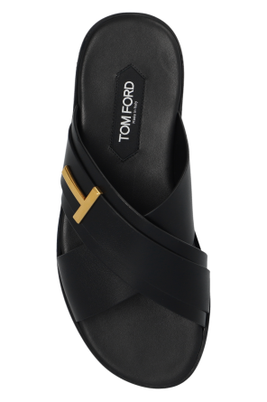Black Leather slides with logo Tom Ford - SL20 Womens